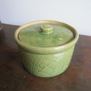 rare antique green pottery stoneware covered butter crock 2