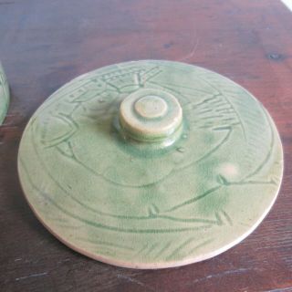 rare antique green pottery stoneware covered butter crock 3