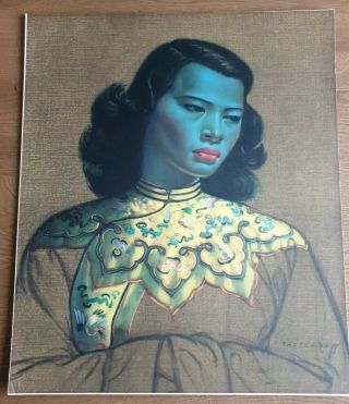 Vintage Green Lady/ Chinese Girl By Vladimir Tretchikoff Print On Board