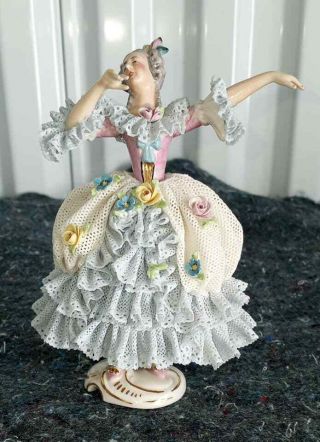 Antique German Muller Volkstedt Porcelain Figurine,  Lady Dancer,  6 " H.