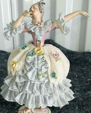 Antique German Muller Volkstedt Porcelain Figurine,  Lady Dancer,  6 