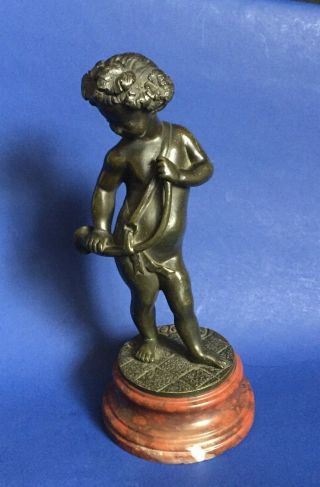 19th Century French Bronze Putti Musician By Claude Clodion