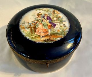 Antique Hand Painted Large Porcelain Box From 1920 Germane,  Bronze Mounting