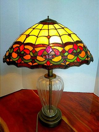 Vintage Tiffany Style Stain Glass Lamp Shade Unique Shape.