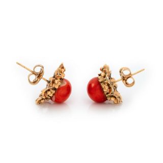 Antique Vintage Nouveau 14k Gold Chinese Qing Dynasty Momo Coral Stud Earrings 3