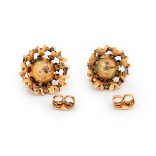 Antique Vintage Nouveau 14k Gold Chinese Qing Dynasty Momo Coral Stud Earrings 4