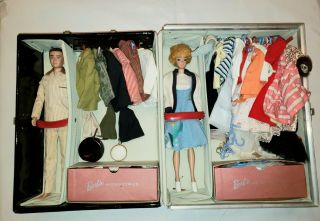 1962 Vintage Barbie & Ken Dolls,  Trunk Case,  Loaded With Clothes And Accessories