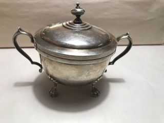 Vintage Heavy Amston Footed Sterling Silver Covered Sugar Bowl 11,  Ounces