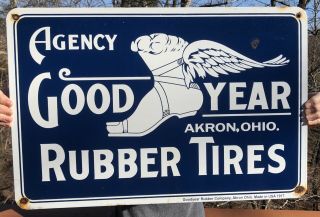 Giant Vintage Dated 1917 Goodyear Rubber Tires Porcelain Enamel Sign Akron Ohio
