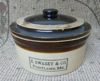 Antique E.  Swasey & Co.  2 Quart Stoneware Butter Crock With Lid