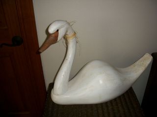 Large - Hand Carved Wood Decoy - Snow Goose Or Swan Made In Canada 1998 - Signed