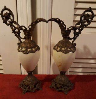 Antique Ewer Urn Vase Pitcher Hand Painted Porcelain Victorian Ornate Mantle Art 3