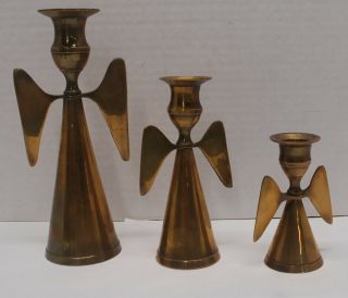 Set Of 3 Solid Brass Angel Candlesticks 8” X 6” X 4” Candlesticks,  India