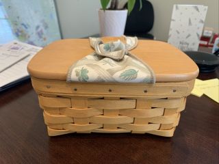 2001 Longaberger Basket Combo With Wooden Lid & Tie - On,  Plastic Insert