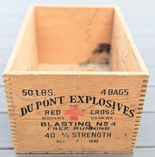 Vintage Dupont Explosives Red Cross Wooden Crate