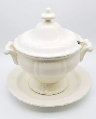 Vintage Rare Farmhouse White Ironstone Soup Tureen W/ Spill Plate West Germany