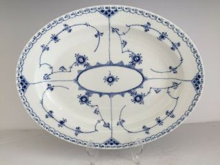 Vintage Royal Copenhagen Porcelain Blue Fluted Half Lace Oval Platter 14.  5 "