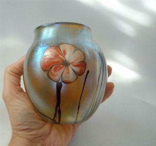 Vintage Josh Simpson Studio Art Glass Vase Flower Iridescent Paperweight 1981