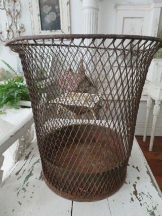 Awesome Old Vintage Metal Wire Waste Basket Great Look Great Patina