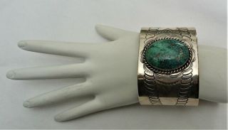 1 7/8 " Vintage Navajo Sterling Silver Huge Turquoise Cuff Bracelet Heavy 91 Gram