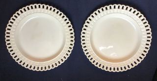 2 Leeds Creamware Plates 8 1/2” Davenport C.  1800 Basket Weave Reticulated Match