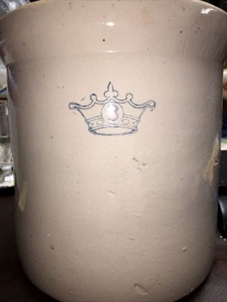 Vintage Usa 3 Gallon Blue Crown Crock Stoneware - Pristine