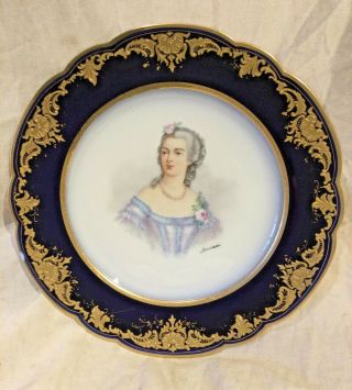 Antique Sevres Madame Dubarry Portrait Plate Sevres Cabinet Plate Sgnd By Artist