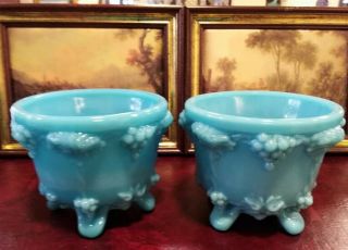 Vintage Antique French Blue Pair Opaline Vases Heavy.  Wow
