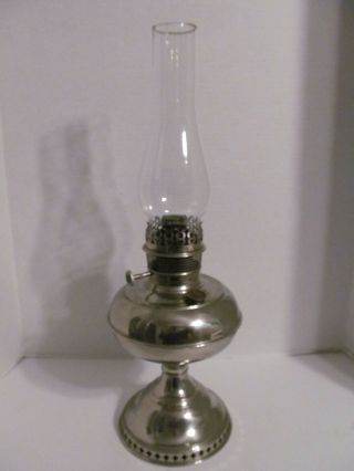 Antique Rayo Nickel Plated Oil Lamp W/burner & Chimney