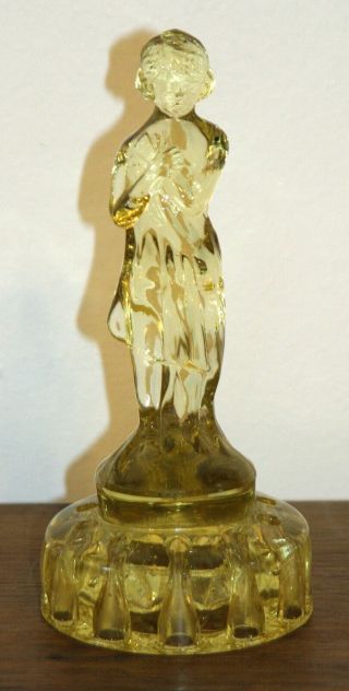 Vintage Cambridge Glass Draped Nude Flower Frog Lady - Yellow 8 - 3/4 " Figural - Nr