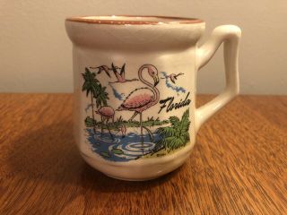 Vintage Souvenir Florida Coffee Mug With Pink Flamingos & Palm Trees