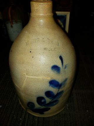 Antique Primitive Salt Glazed Stoneware " White & Wood Binghamton Ny Jug