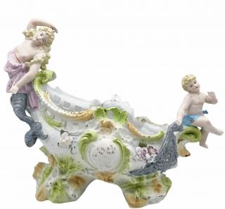 1859 - 74 Unger Schneider Cie Porcelain Bisque Mermaid Figurine Planter 12”l 9”h
