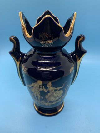 Vintage Limoges France Porcelain Hand Painted Cobalt Blue Gold Vase.