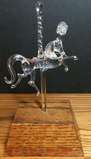 Decorative Glass - Blown Carousel Horse On A Wooden Stand