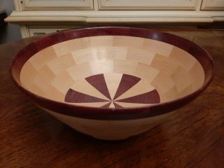 Exotic Wood Inlay Art Bowl Hand Crafted By W.  Lee Artist Signed,  10 " X 4.  5 " Deep