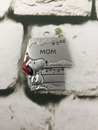 Peanuts Christmas Ornament 2” Silver Toned Metal Snoopy Doghouse Mom