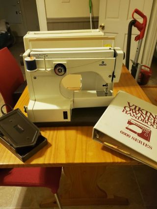 Vintage Husqvarna Viking 6000 Sewing Machine With Case,  Instructions Owners Book