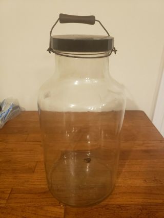Antique Vintage Large Country Store Glass Pickle Jar With Lid And Bale Handle