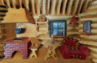 Folk Art Hand Carved/painted Wood 3d Diorama Shadow Box " Dog Eyeing The Kettle "