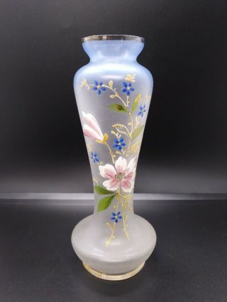 Antique Victorian Glass Vase With Hand Painted Flowers Gold Gilt 7.  5 "