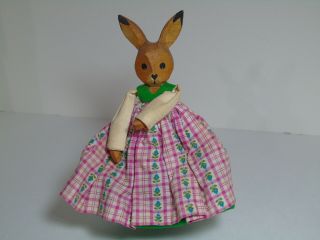 Vintage German Made Carved Wood Bunny Rabbit Puppet 2