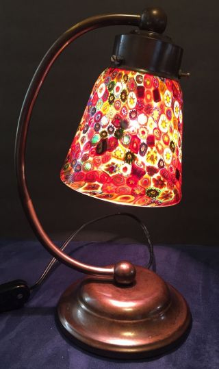 Vintage Murano Campanella Millefiori Lamp Bronze Italy Art Glass -