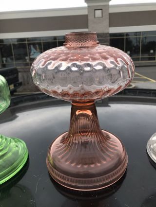 Vintage Pink Depression Glass Oil Lamp 10” Tall 1 1/4” Burner Collar