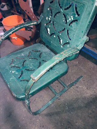 2 Vintage Metal springer Chairs Porch Rocker Lawn Patio Pie crust Cutout Backs 4