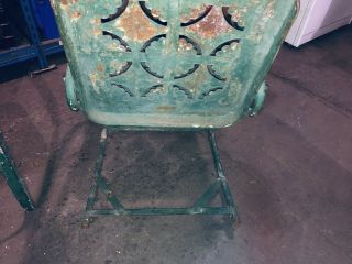2 Vintage Metal springer Chairs Porch Rocker Lawn Patio Pie crust Cutout Backs 5