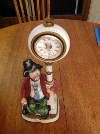 Vintage Melody In Motion Clockpost Willie Clown Hobo Musical Clock