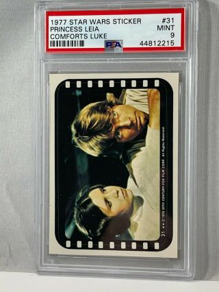 1977 Topps Vintage Star Wars Sticker 31 Leia Comforts Luke Psa 9 Yellow Series 3