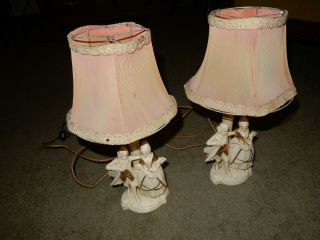 Porcelain Vintage Antique Courting Couple Set Of 2 Boudoir Japanese Table Lamps