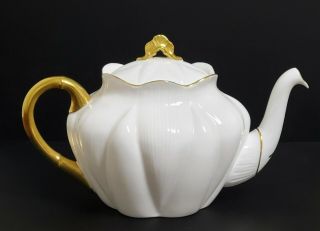 Vintage Shelley Regency Dainty White Fine China Teapot Tea Pot Gold Trim